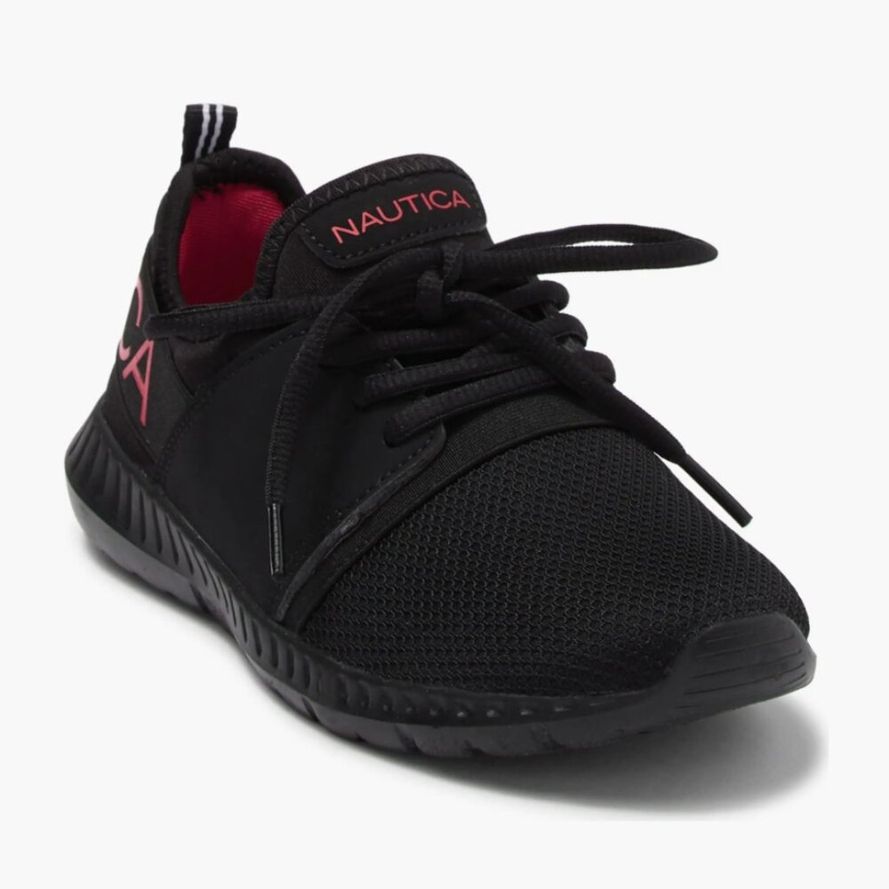 NEW Nautica Kids Kappil Black Fabric Red Athletic Lace Up Sneaker Running Shoe